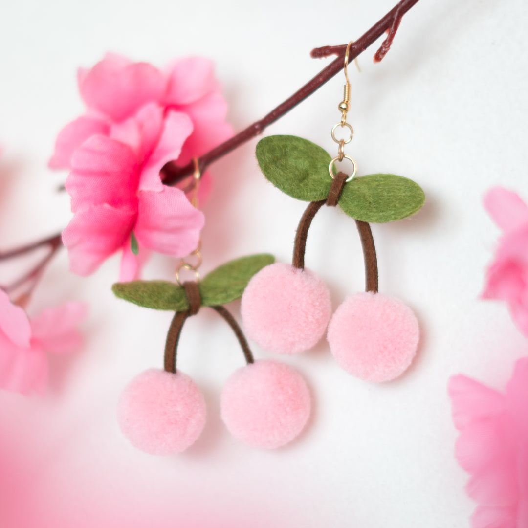 Cherry Pom Pom Earrings 